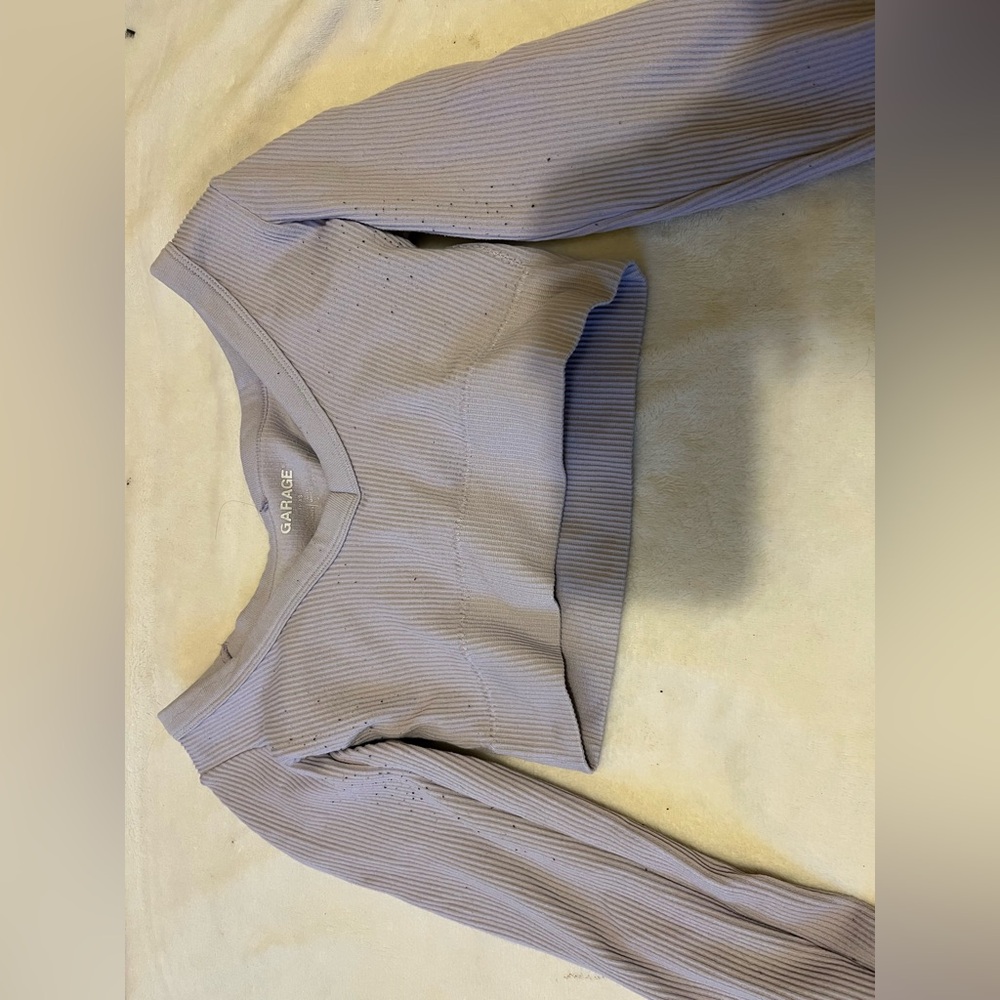 Lavender Ribbed Long Sleeve Crop Top